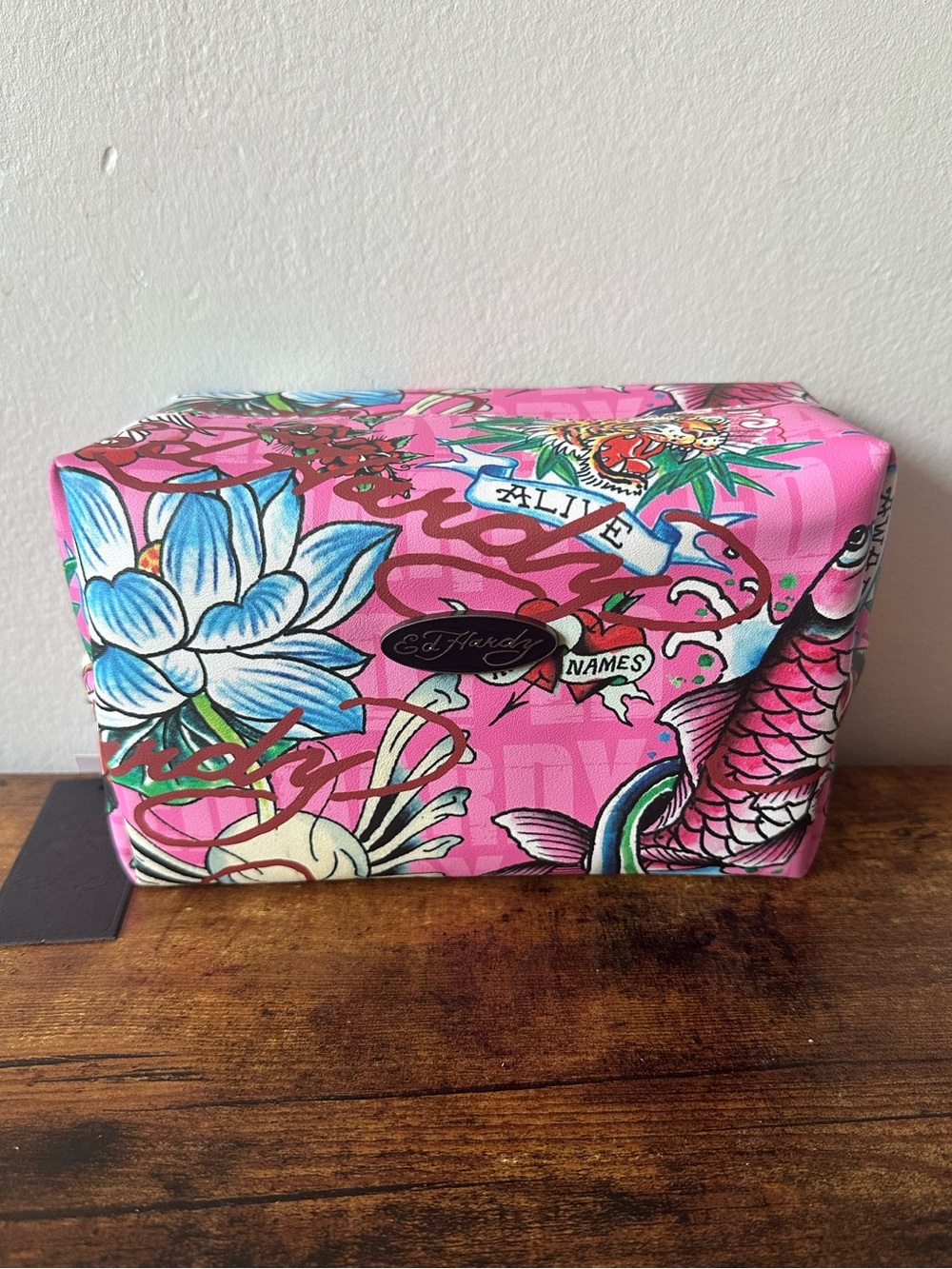 Ed Hardy Pink Floral, Tiger & Koi Print Makeup Cosmetic Toiletry Bag New W/ Tag